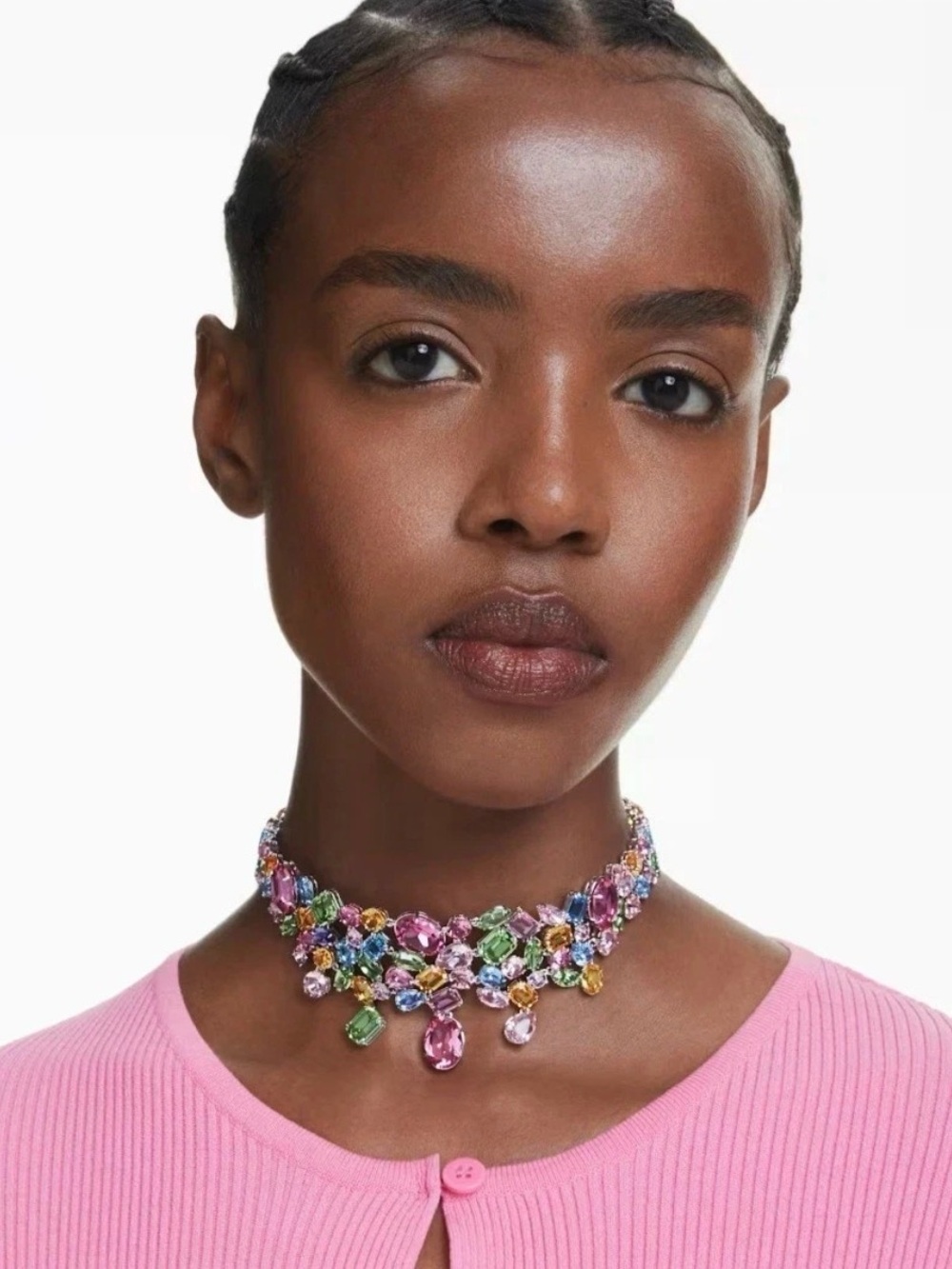 Authentic Swarovski Multicolor Choker necklace Necklace Pink Green Blue Purple.